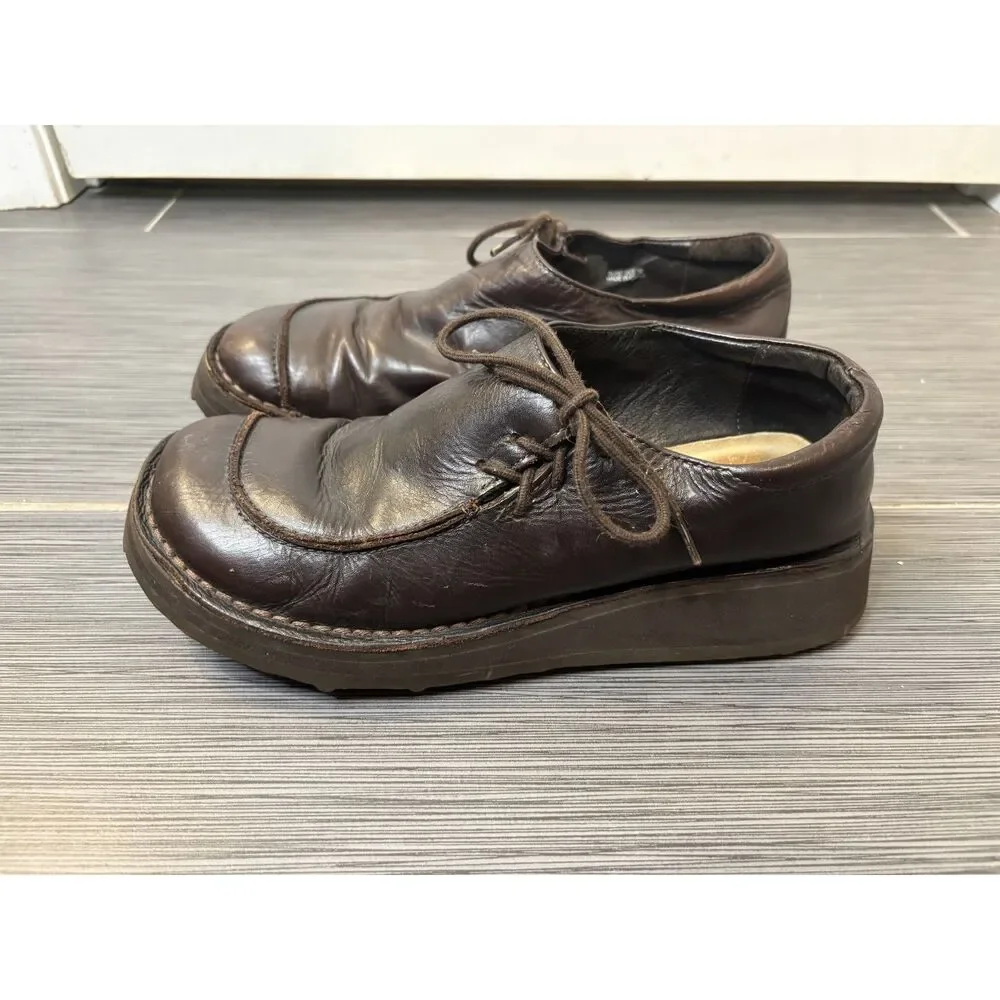 Vintage Aldo Brown Leather Bump Oxford Lace Up Clogs Size EU 38